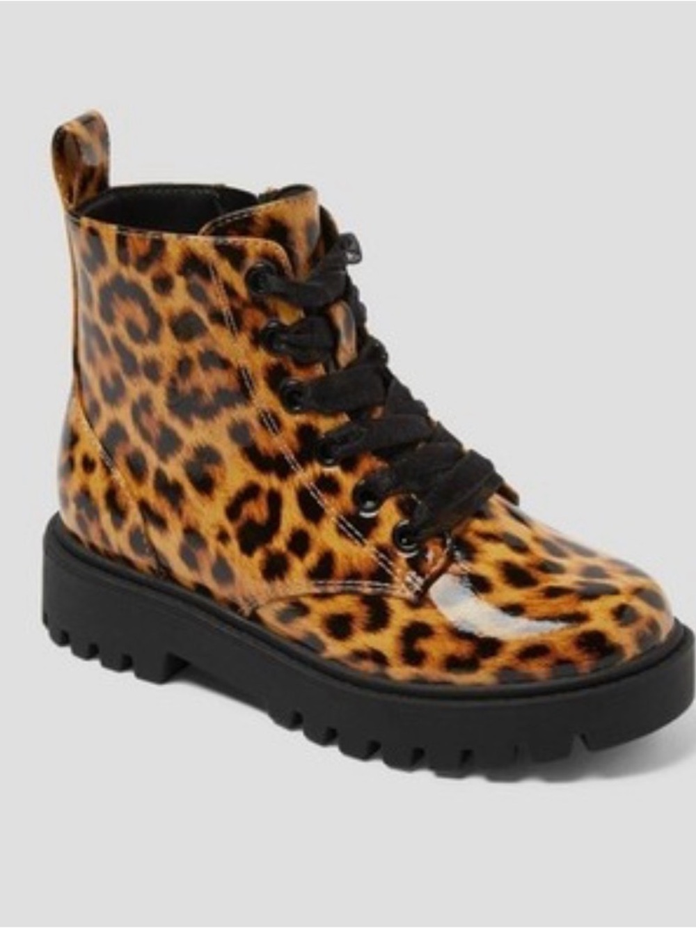 Kids Leopard Print Lace-Up Bootie - Brown